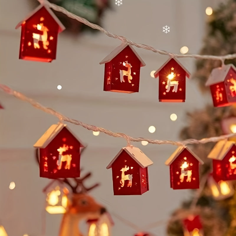 Houten Huisjes Lichtslinger Kerst met Warm LED Licht Sfeerverlichting Winterdecoratie Snoer 200 cm Kerstdecoratie | Sulvida
