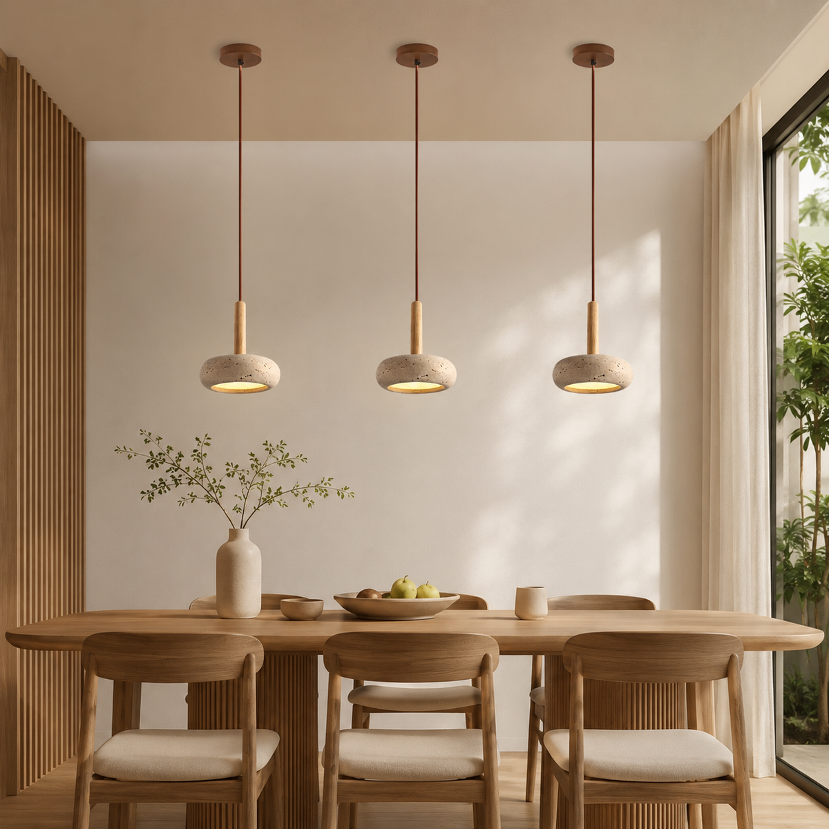 LED Hanglamp Japanse Stijl Houten Steen Kap Verstelbaar 15cm Warm Licht Natuurlijk Design Woonkamer Eetkamer | Sulvida
