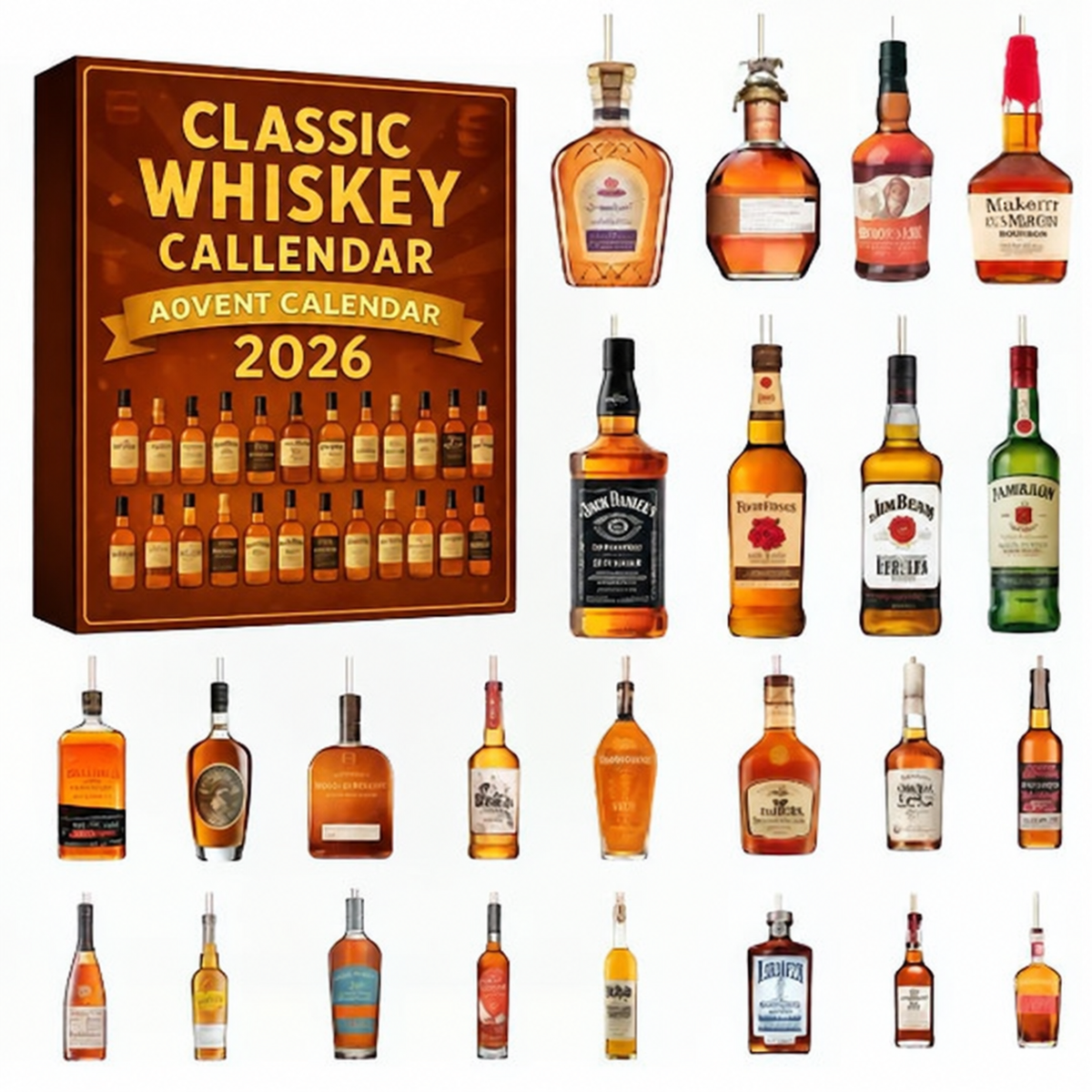 Whisky Adventskalender 2026 met 24 Decoratieve Miniaturen voor Kerst Countdown Kerstversiering Decoratie | Sulvida