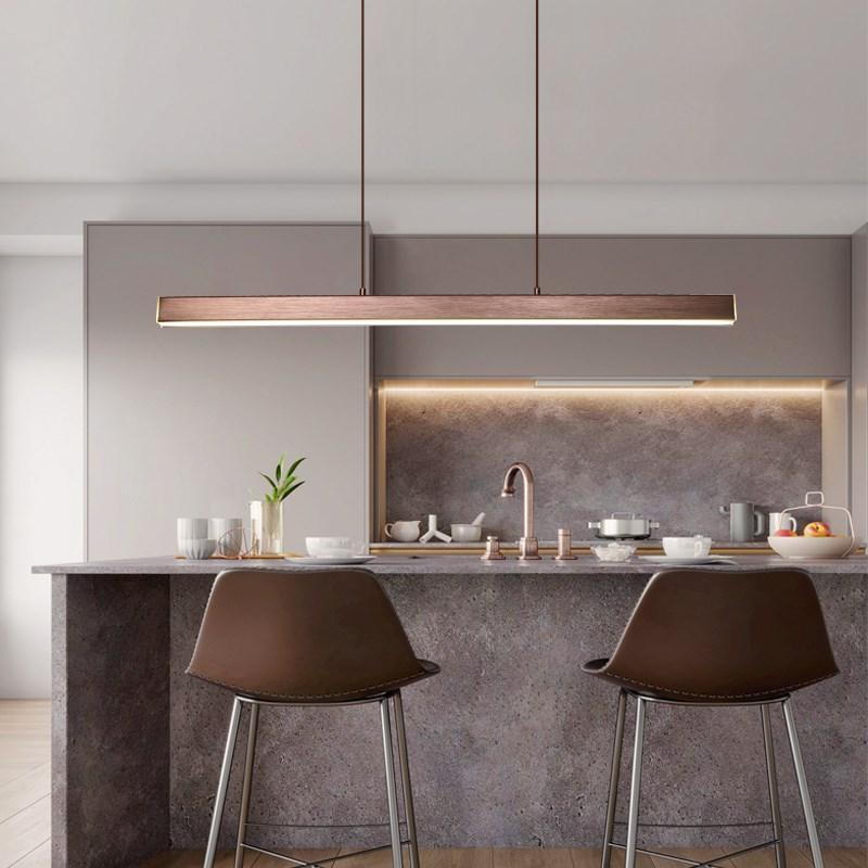 Moderne LED Hanglamp Lineair Design Zwart Bruin Dimbaar Eettafel Woonkamer Metaal Acryl 80-150cm Eetkamer | Sulvida