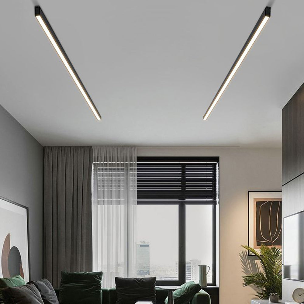Lineaire Plafondlamp Zwart Metaal Dimbaar LED Integratie Moderne Strakke Wandlamp Plafondverlichting | Sulvida