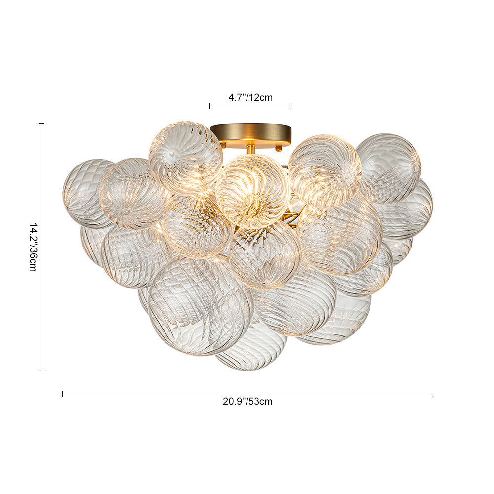 Glazen Plafondbel Kroonluchter Goudkleurig 3-Lichts Ribbel Bubble Plafondlamp Moderne Woonkamer Slaapkamer | Sulvida