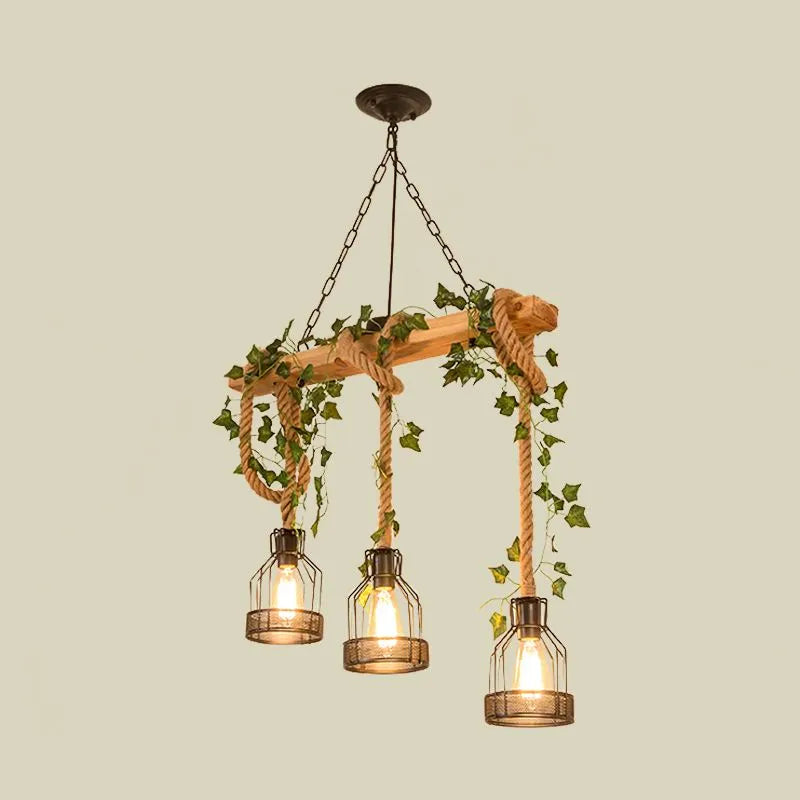 Landelijke Hanglamp met Houten Balk en Metalen Kooien 3 of 5 Lichtpunten voor Eetkamer Woonkamer Keuken | Sulvida