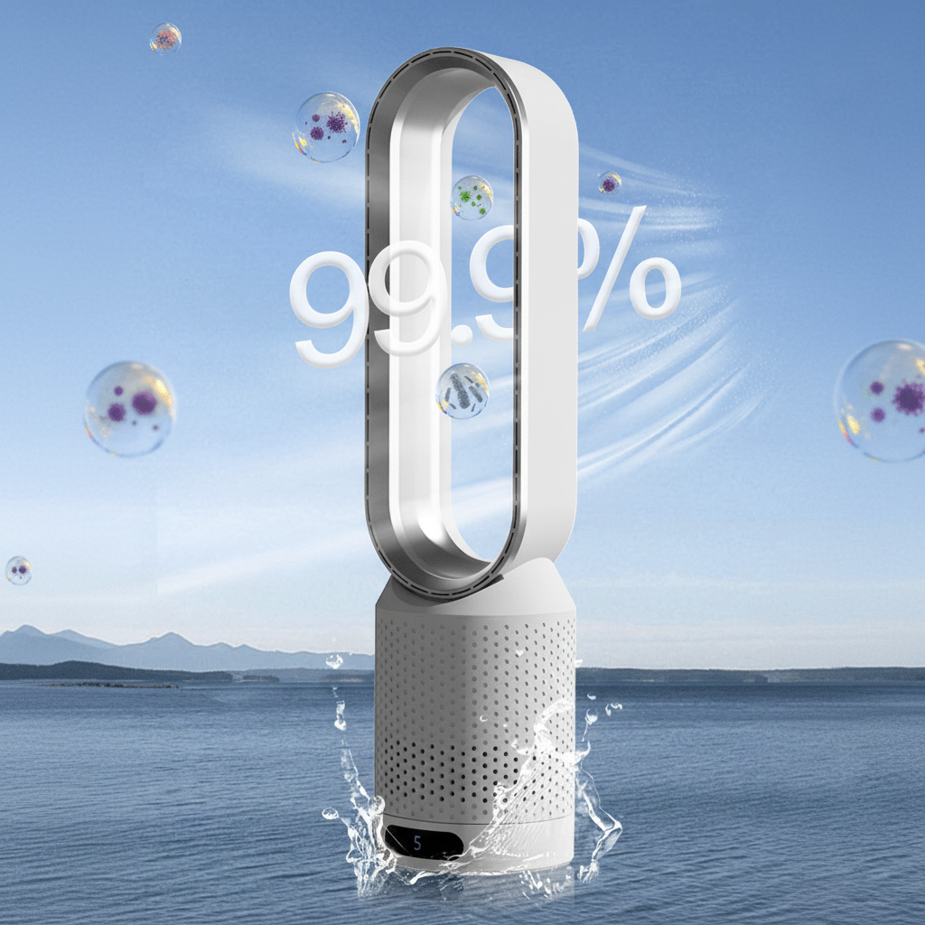 Torenventilator Bladloos 90° Oscillatie 6 Snelheden Luchtzuivering Stil 56 cm Slaapkamer Kantoor Woonkamer | Sulvida