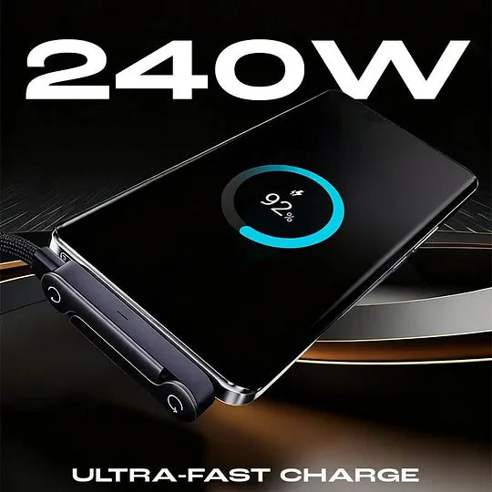Câble de recharge USB-C 240W avec support de téléphone intégré, 1,5 mètre, charge rapide en nylon pour ordinateur portable et tablette | Sulvida