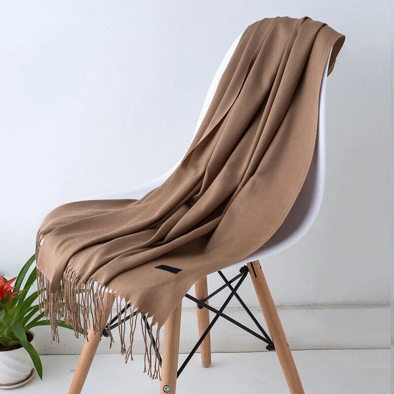 Écharpe en cachemire 200x70cm, châle haut de gamme et accessoire d’hiver chaud pour femme et homme, à franges, unisexe, 10 coloris | Sulvida