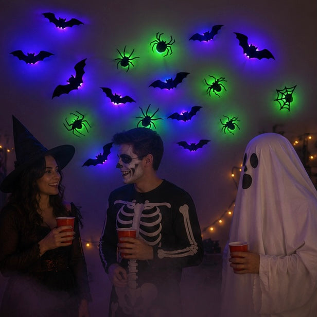 Lichtgevende 3D Vleermuisstickers met LED Verlichting Wanddecoratie Halloween Feest Decoratie Binnen Buiten | Sulvida