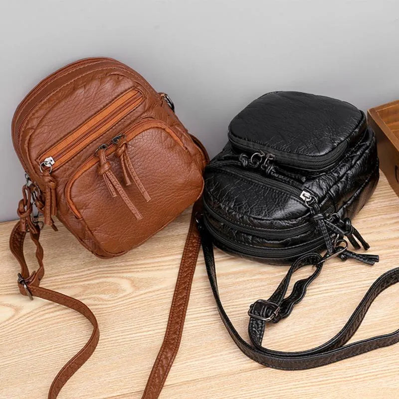 Compacte Damestas Schoudertas Bruin en Zwart Kunstleer Dagelijks Gebruik Elegant Design Handtas Stijlvol | Sulvida