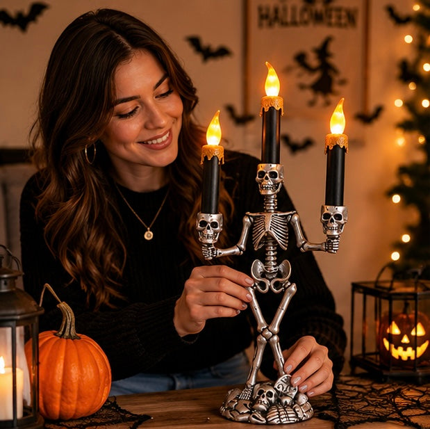 Schedel Kandelaar met LED Kaars Goud Rood Zilver Halloween Gothic Decoratie Sfeerverlichting Tafel Woonkamer | Sulvida