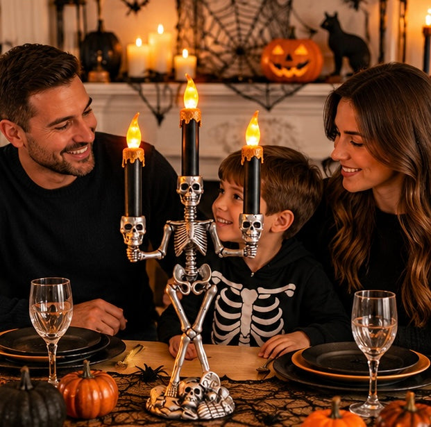 Schedel Kandelaar met LED Kaars Goud Rood Zilver Halloween Gothic Decoratie Sfeerverlichting Tafel Woonkamer | Sulvida