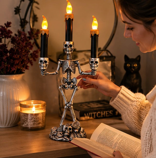 Schedel Kandelaar met LED Kaars Goud Rood Zilver Halloween Gothic Decoratie Sfeerverlichting Tafel Woonkamer | Sulvida