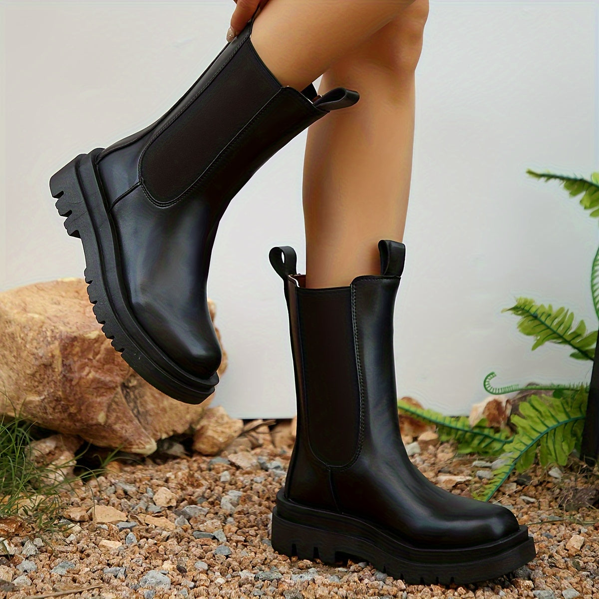 Bottes hauteur genou chics pour femmes, noires, coupe ajustée, talon épais, fermeture élastique, longues bottes d’équitation, mode streetwear | Sulvida