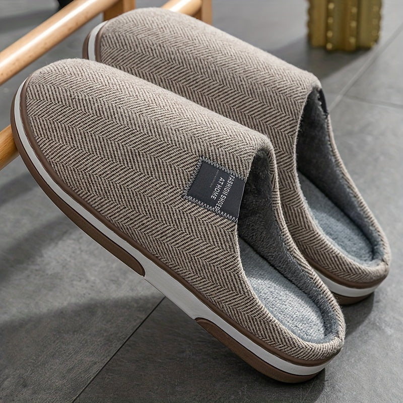 Chaussons homme texture pied-de-poule doublure chaude en peluche semelle antidérapante maison automne hiver gris café rouge rosé | Sulvida