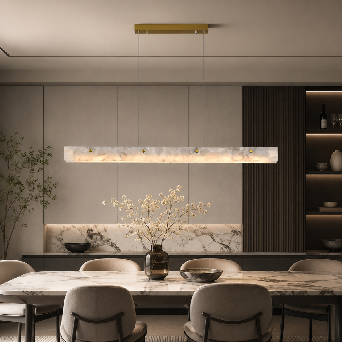 Marmeren Lineaire Hanglamp Natuursteen Design LED Verlichting Eetkamer Keukeneiland Luxe Moderne Sfeer | Sulvida
