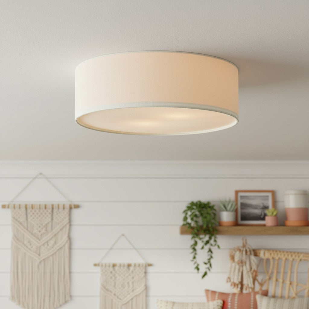 Plafondlamp Linnen Trommel Natuurlijk Textiel Warm Dimbaar Licht Stijlvol Design Slaapkamer Woonkamer Eetkamer | Sulvida