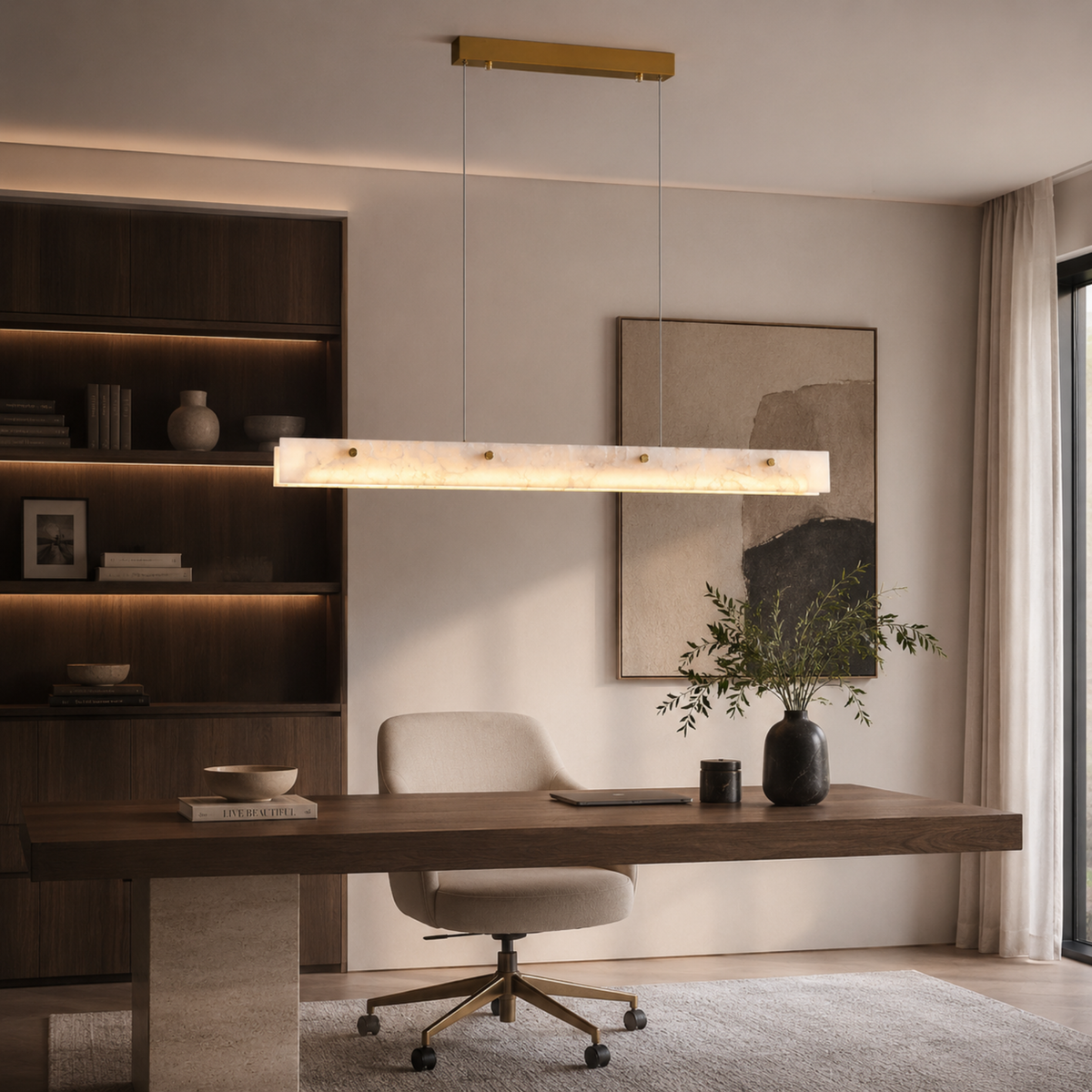 Marmeren Lineaire Hanglamp Natuursteen Design LED Verlichting Eetkamer Keukeneiland Luxe Moderne Sfeer | Sulvida