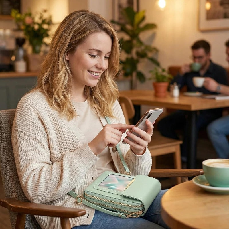 Crossbody Telefoontas met RFID-bescherming en Touchscreen Venster – Veilige Handsfree Portemonnee voor Smartphones tot 6,7 inch | Sulvida