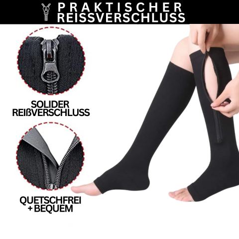 Compressiekousen met ritssluiting zwart nude steunkousen voor dagelijks comfort reizen beenondersteuning preventie | Sulvida