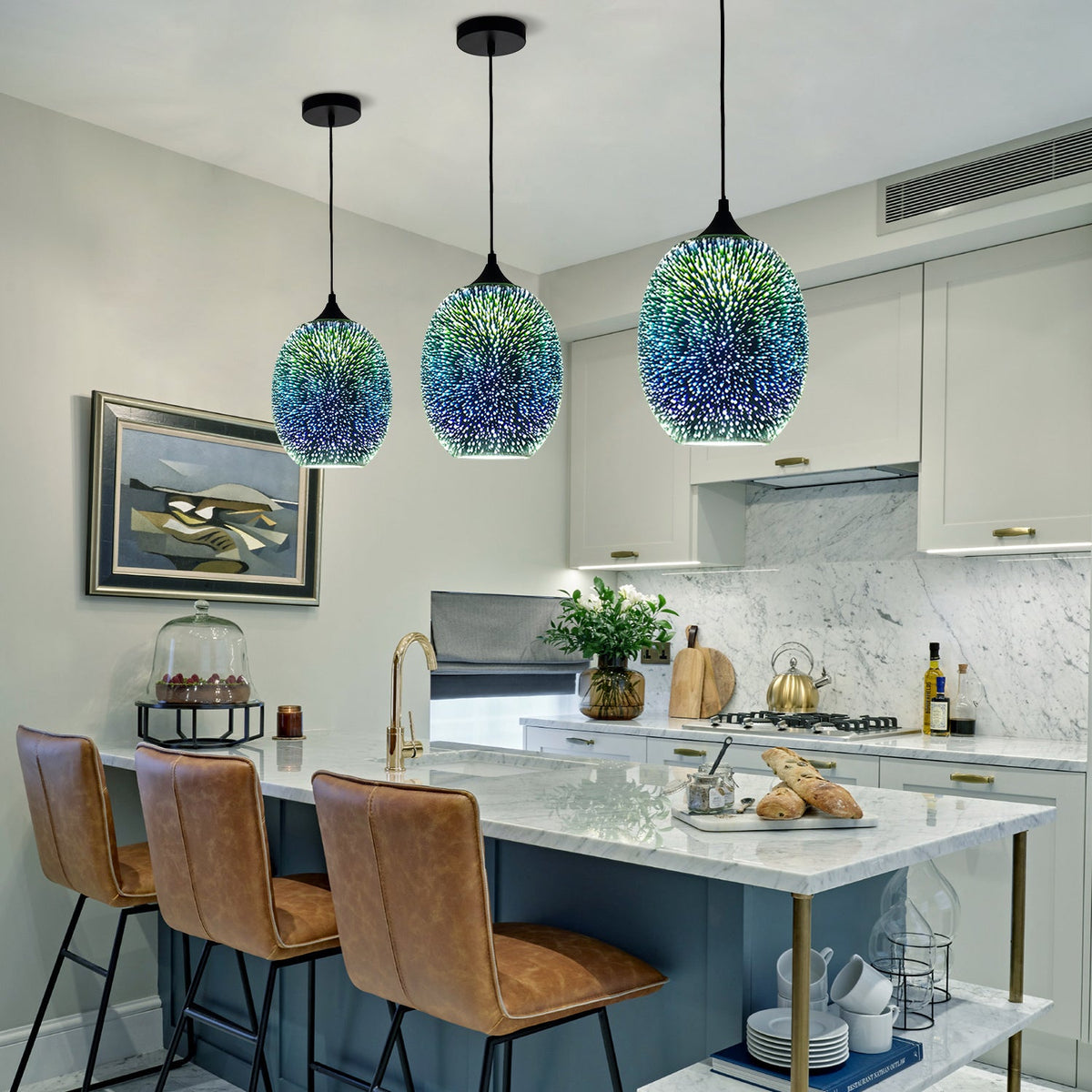 Glazen Hanglamp met 3D Vuurwerk Effect Gekleurde Bol Moderne Eetkamerlamp Plafondverlichting E26 Fitting | Sulvida