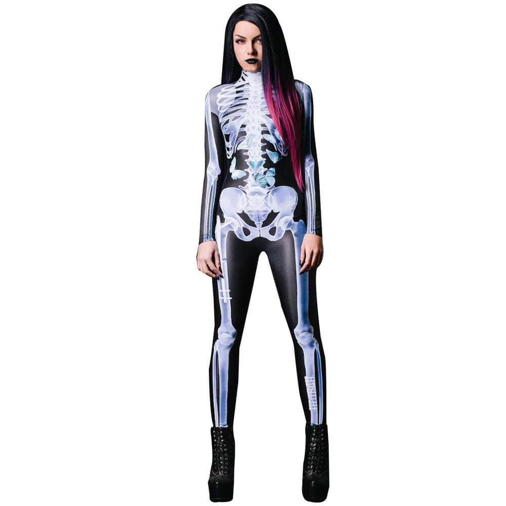 3D Skeletpak Halloween Kostuum voor Dames en Heren Bodysuit met Rits Volledig Bedrukt Spookachtig Feest | Sulvida