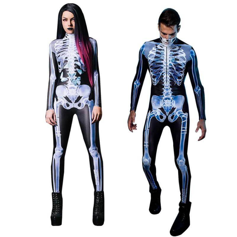 3D Skeletpak Halloween Kostuum voor Dames en Heren Bodysuit met Rits Volledig Bedrukt Spookachtig Feest | Sulvida