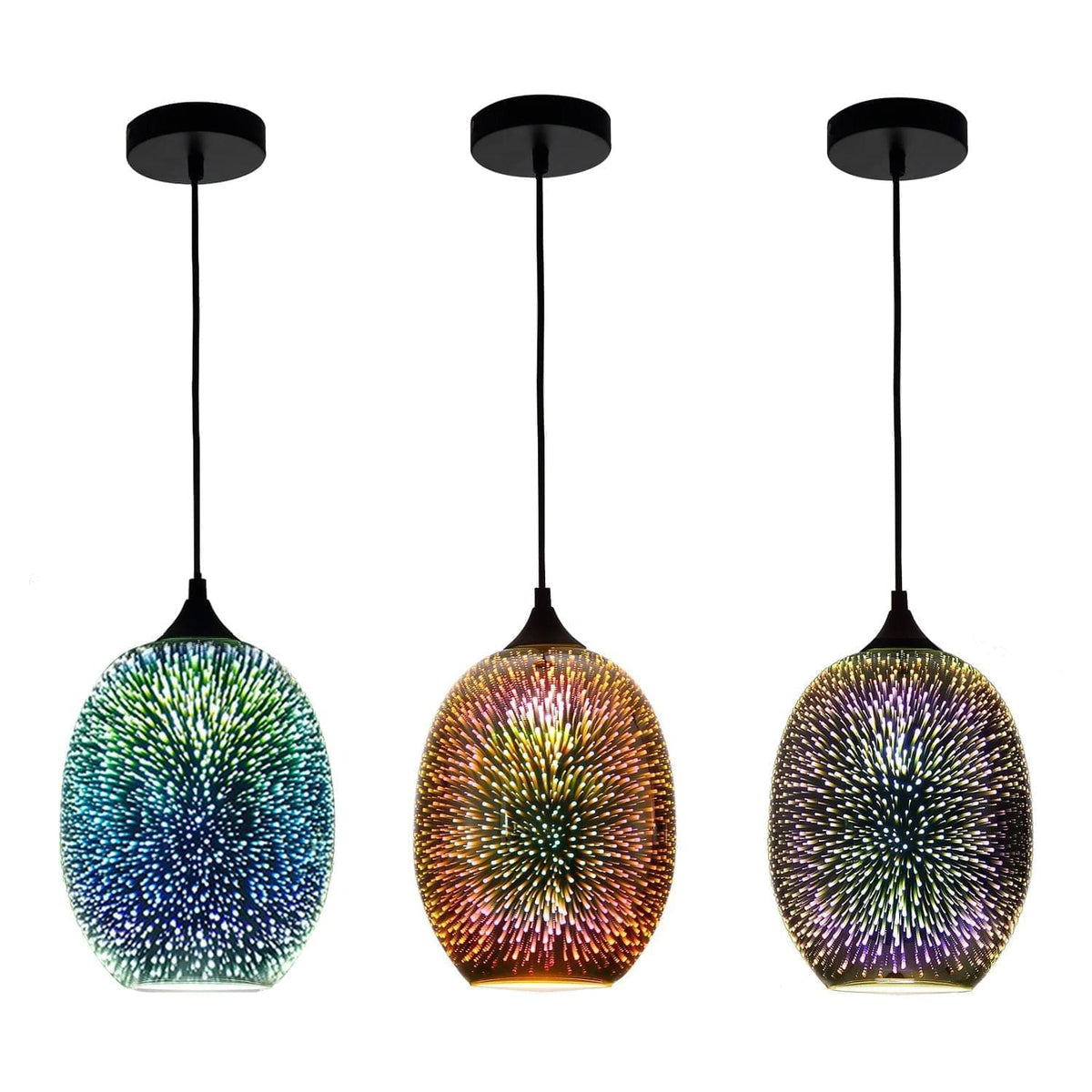Glazen Hanglamp met 3D Vuurwerk Effect Gekleurde Bol Moderne Eetkamerlamp Plafondverlichting E26 Fitting | Sulvida