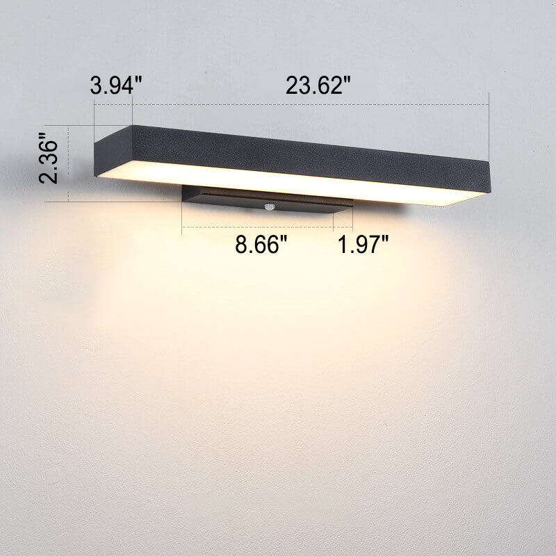 Rechthoekige LED Wandlamp Zwart RVS Waterdicht Bewegingsmelder Buitenverlichting Modern Design Tuin Gevel | Sulvida