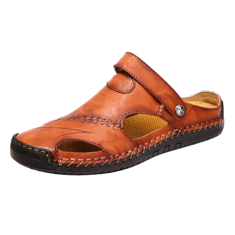 Leren Herensandalen met Gesloten Teen Zwart Bruin Beige Comfortabele Slip-on Zomersandalen voor Mannen | Sulvida