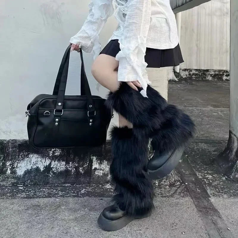 Winter Nepbont Beenwarmers Laarzen Hoes Pluche Accessoire Mode Harajuku Stijl Warme Beenbeschermer Dames | Sulvida