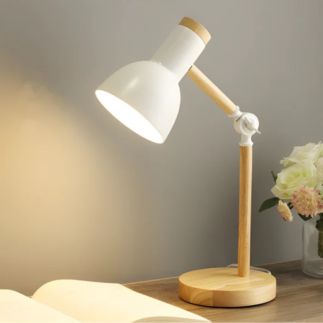 Lampe de table réglable en bois et métal, lampe de bureau LED, lampe de lecture, blanc chaud ou froid, éclairage à intensité variable, lampe d’ambiance | Sulvida