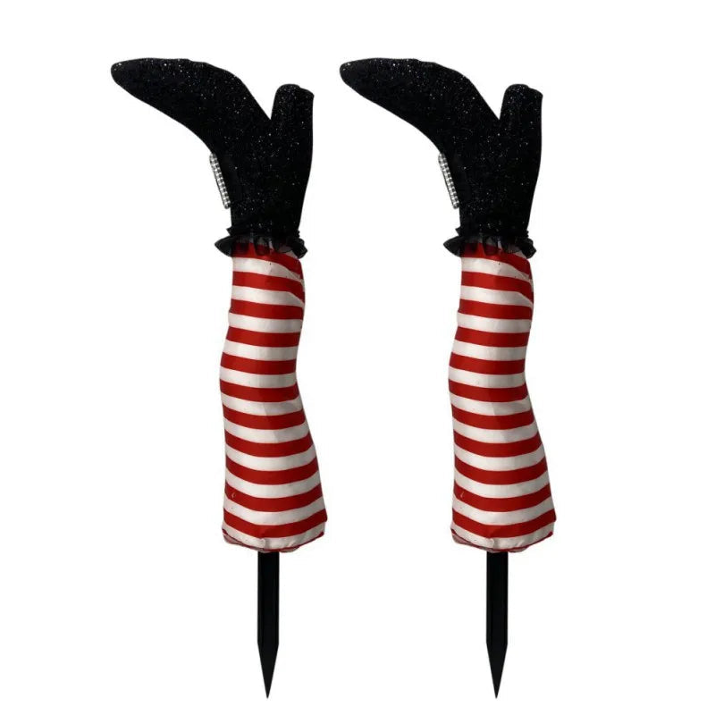 Decoratieve Heksenbenen voor Tuin 2 Stuks Ondersteboven Halloween Tuindecoratie met Gestreepte Kousen Feest | Sulvida