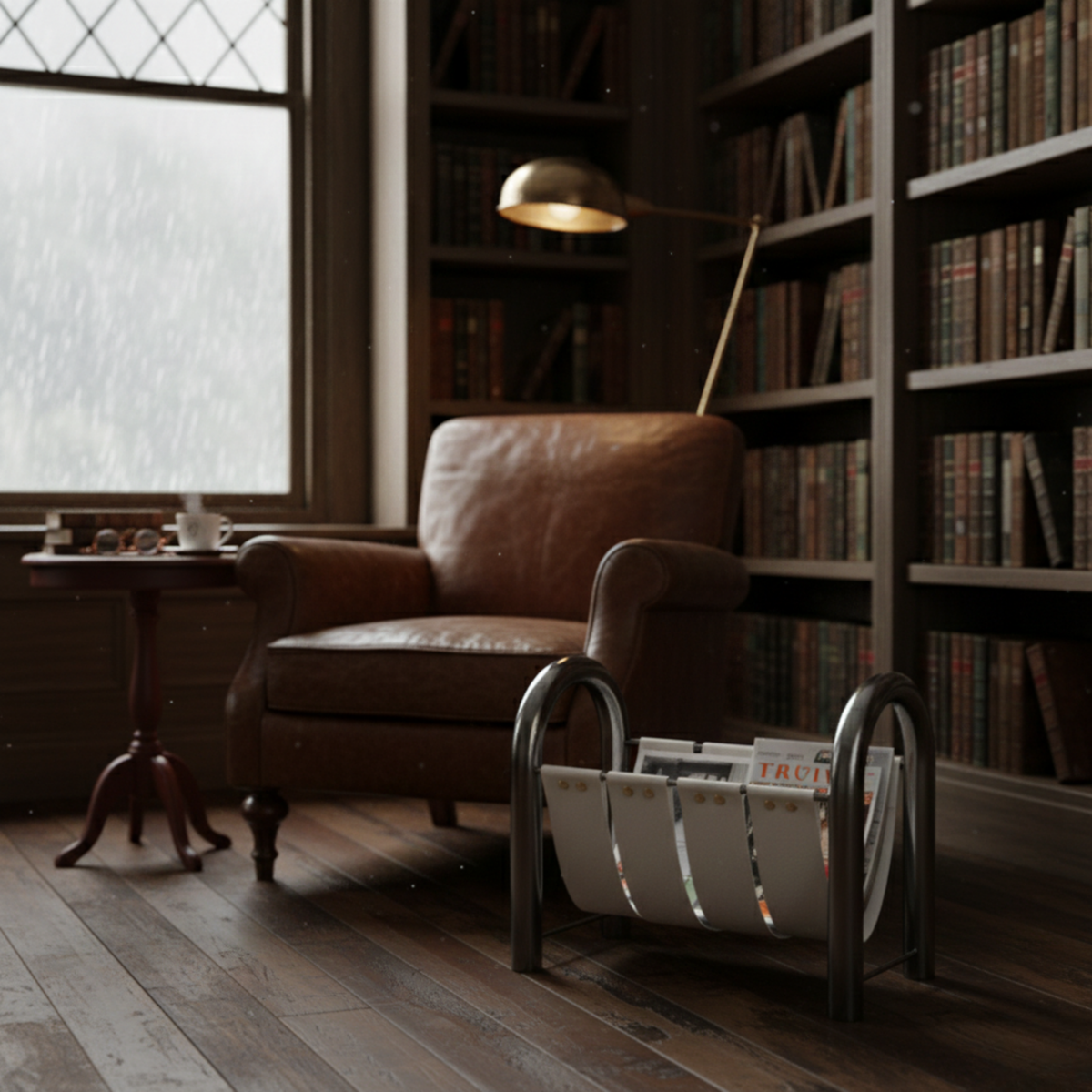 Tijdschriftenhouder Zwart Leer Metaal Staand Klein 35×19×27 cm Modern Luxe Kantoor Woonkamer Studeerkamer | Sulvida