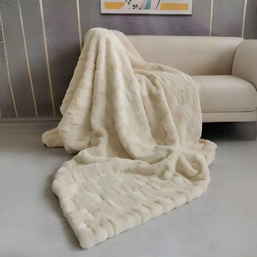 Zachte Dubbellaagse Plaid Mokkabruin Imitatiebont Deken Woonkamer Slaapbank Bed Decoratief Warm Gezellig | Sulvida