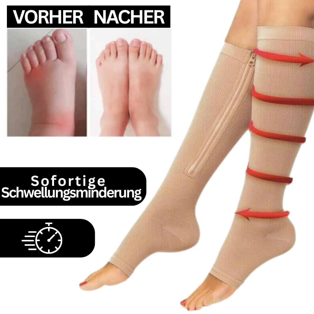 Compressiekousen met ritssluiting zwart nude steunkousen voor dagelijks comfort reizen beenondersteuning preventie | Sulvida
