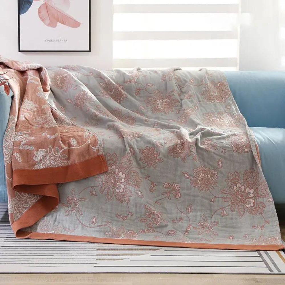 Katoenen Plaid met Bloemenmotief 5-laags Gauze Deken Lichtgewicht Muslin Bed Bank Sprei 150×200 200×230 | Sulvida
