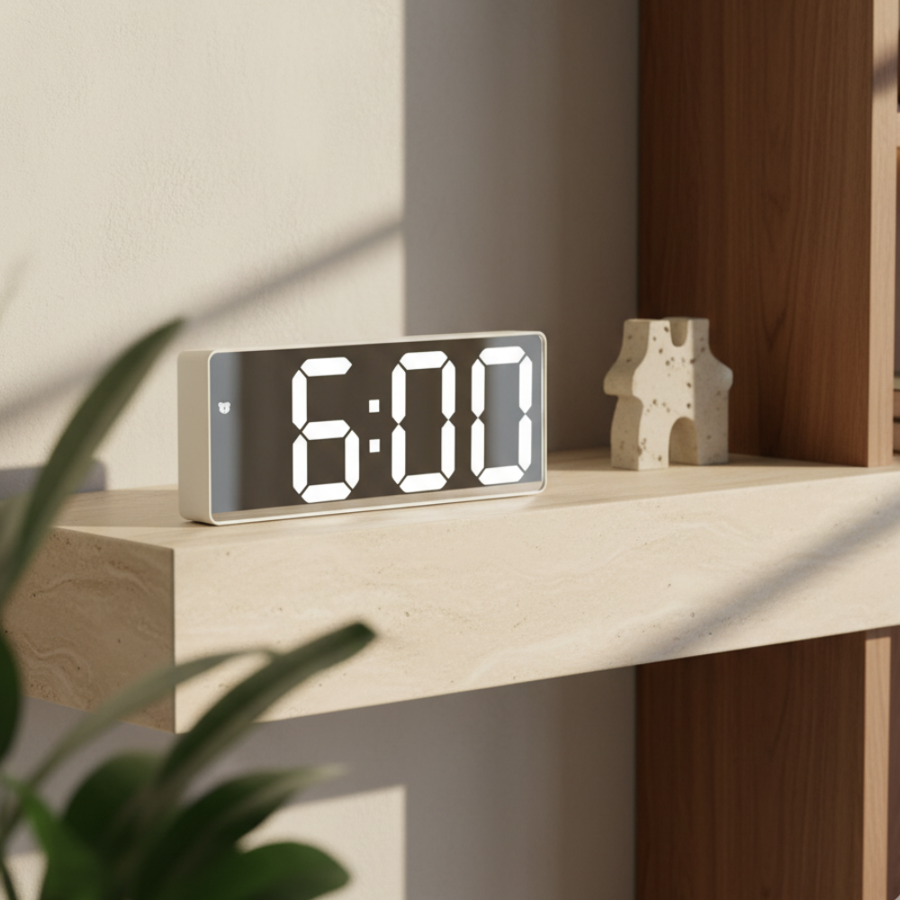 Digitale Wekker met LED Spiegel Display Tijd Datum Temperatuur Alarm Snooze Functie Slaapkamer Kantoor | Sulvida