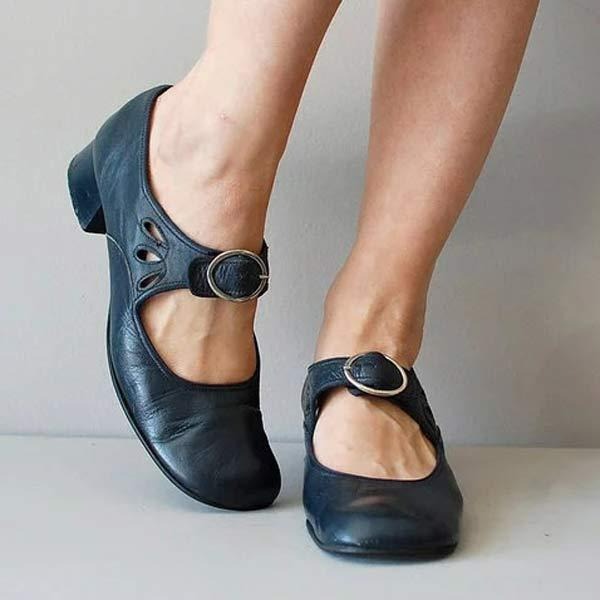Leren Damesschoenen Laag Blokhak Elegante Slip-On Pumps Comfort Kantoor Bruin Blauw Zwart Instapschoenen | Sulvida