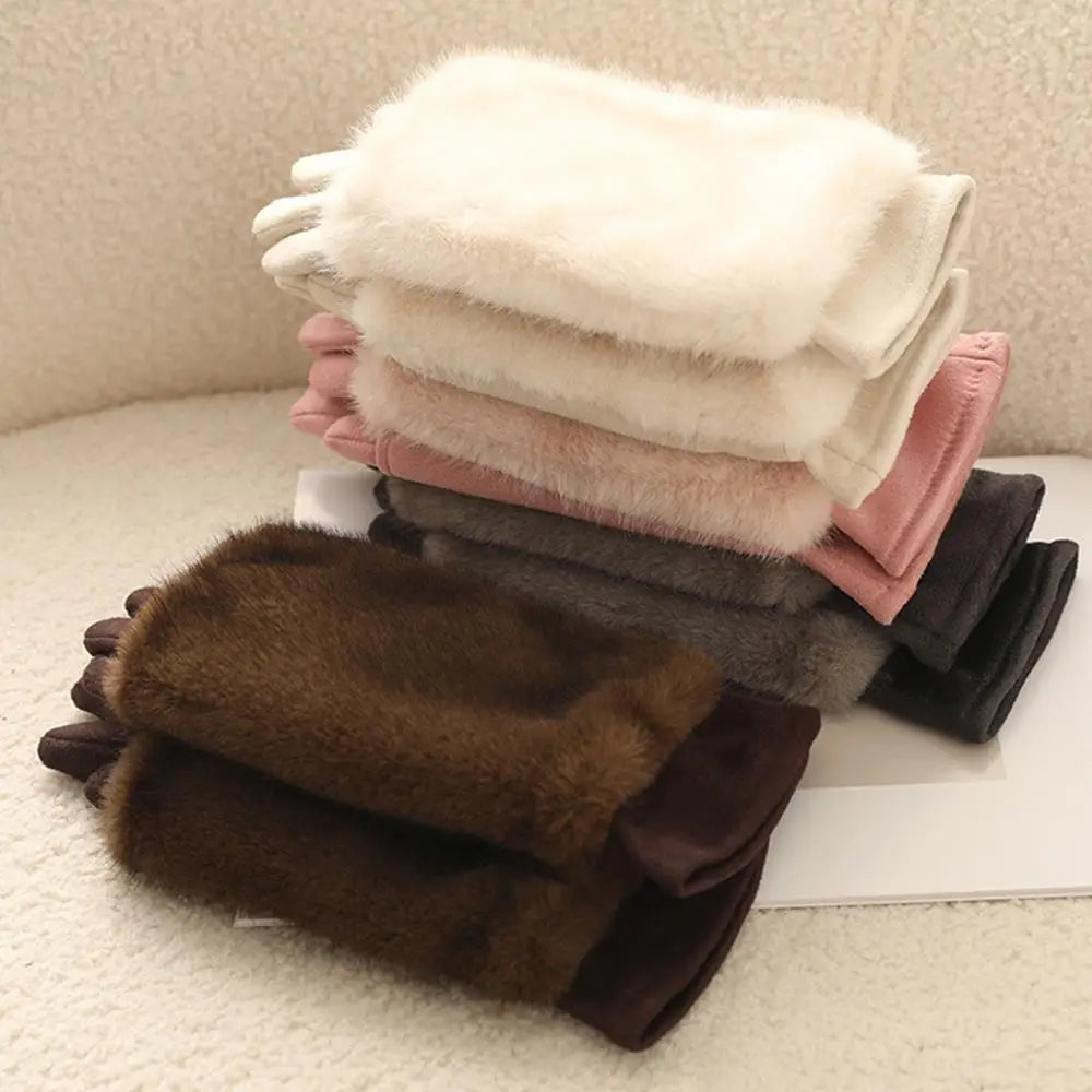 Winterhandschoenen Suède met Konijnenbont Touchscreen Winddicht Unisex Warm Gevoerd voor Herfst Winter | Sulvida