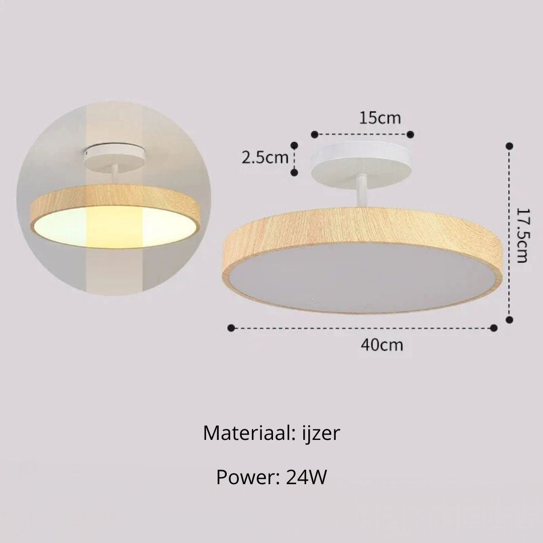 Plafondlamp Scandinavische Stijl Hout & Goudkleurig Montuur Wit Licht D30 × H17 cm Woonkamer Eetkamer | Sulvida