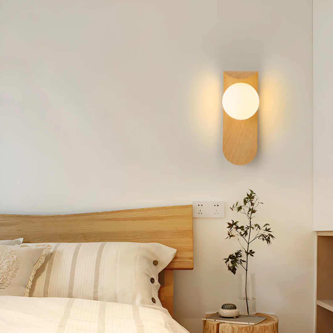 Scandinavische Wandlamp LED Hout & Glas Warm Licht Woonkamer Slaapkamer Minimalistische Sfeerverlichting | Sulvida