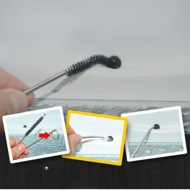 Brosse de nettoyage flexible avec fonction spray pour entretenir l’évacuation du réfrigérateur et déboucher l’évier de cuisine | Sulvida