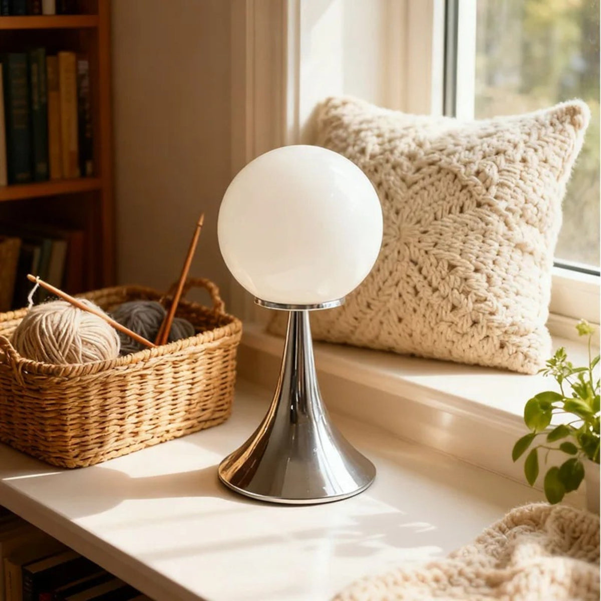 Glazen Tafellamp met Metalen Voet Bol Design Wit Oranje Roze Crème 30x15cm Dimbaar Sfeerlicht Woonkamer | Sulvida