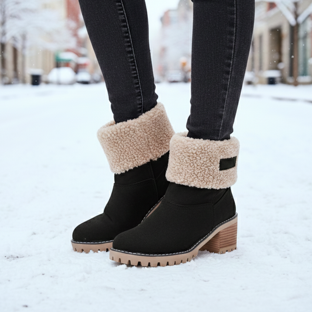 Gevoerde Winterlaarzen Dames Enkellaars Blokkhak Antislip Suède-Look Wandelen Warme Winterschoenen Outdoor | Sulvida