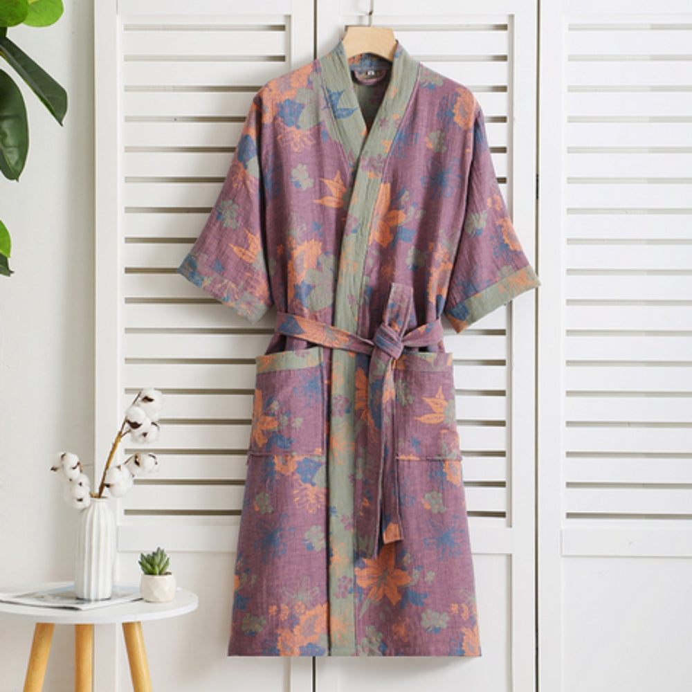 Peignoir en coton à imprimé vintage pour femme et homme Léger doux respirant confortable vêtement d’intérieur robe de chambre | Sulvida