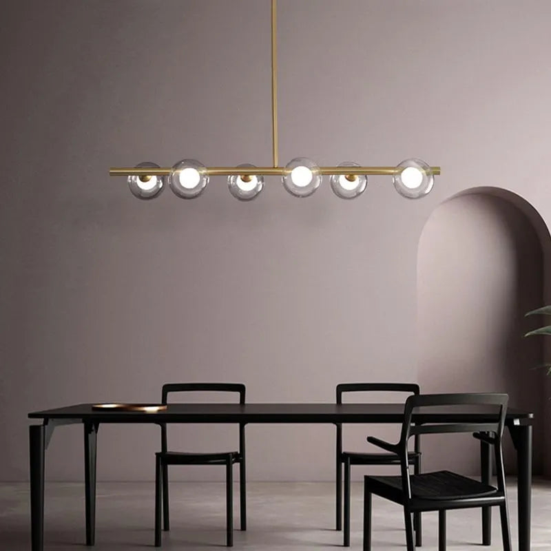 Hanglamp Lineair Glas Metaal 5-6 Lichtpunten Scandinavisch Design Eetkamer Keukeneiland Woonkamer Armatuur | Sulvida
