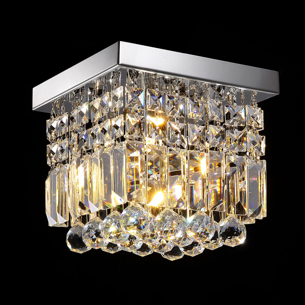 Vierkante kristallen plafondlamp chroom staal G9 voor gang slaapkamer keuken modern design compact luxe | Sulvida