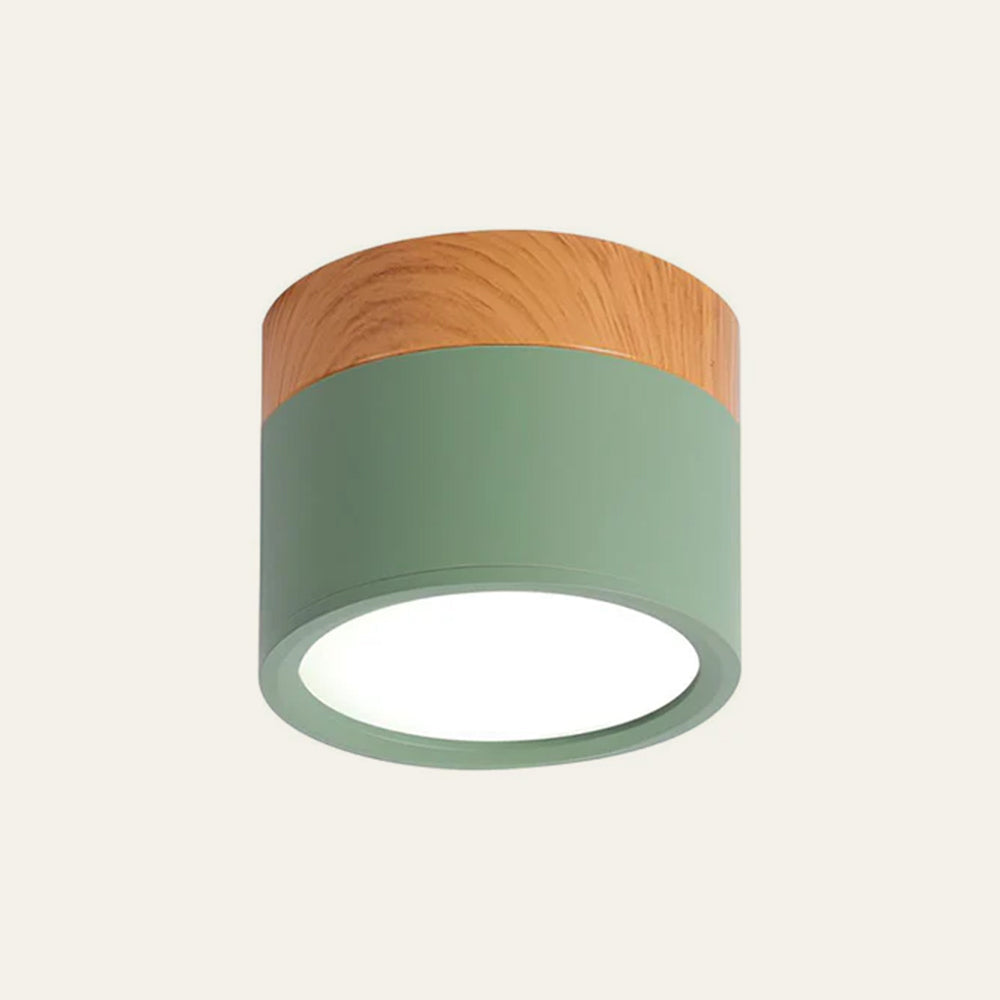 Compacte plafondspot aluminium hout rond warm wit LED verlichting hal woonkamer eetkamer modern Scandinavisch | Sulvida