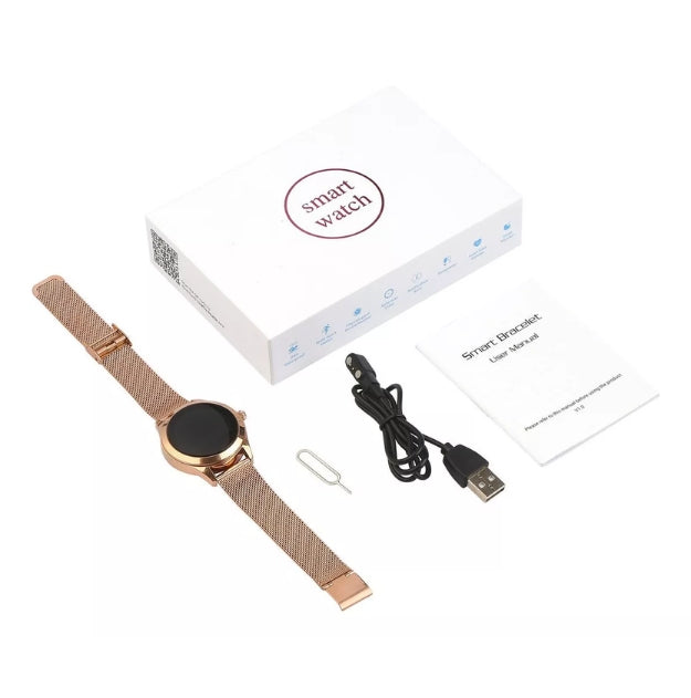 Montre connectée pour femme avec moniteur de fréquence cardiaque, suivi du sommeil, or rose, argent, métal, écran, suivi d’activité physique | Sulvida