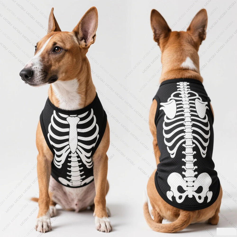 Hondenvest met Skeletprint – Sneldrogend Ademend Halloween Kostuum voor Kleine Huisdieren Feestdagen | Sulvida