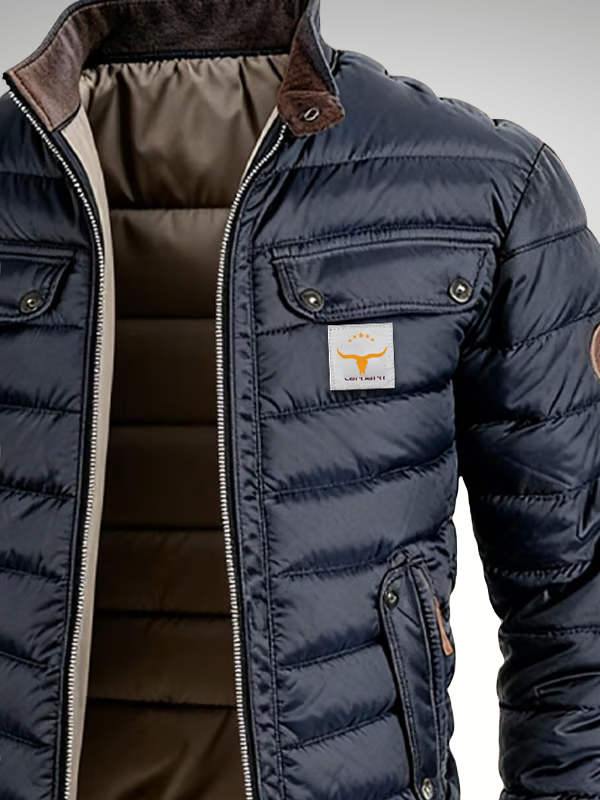 Gewatteerde herenjas met corduroy kraag doorgestikt design warme winterjas heren casual jas koud weer | Sulvida